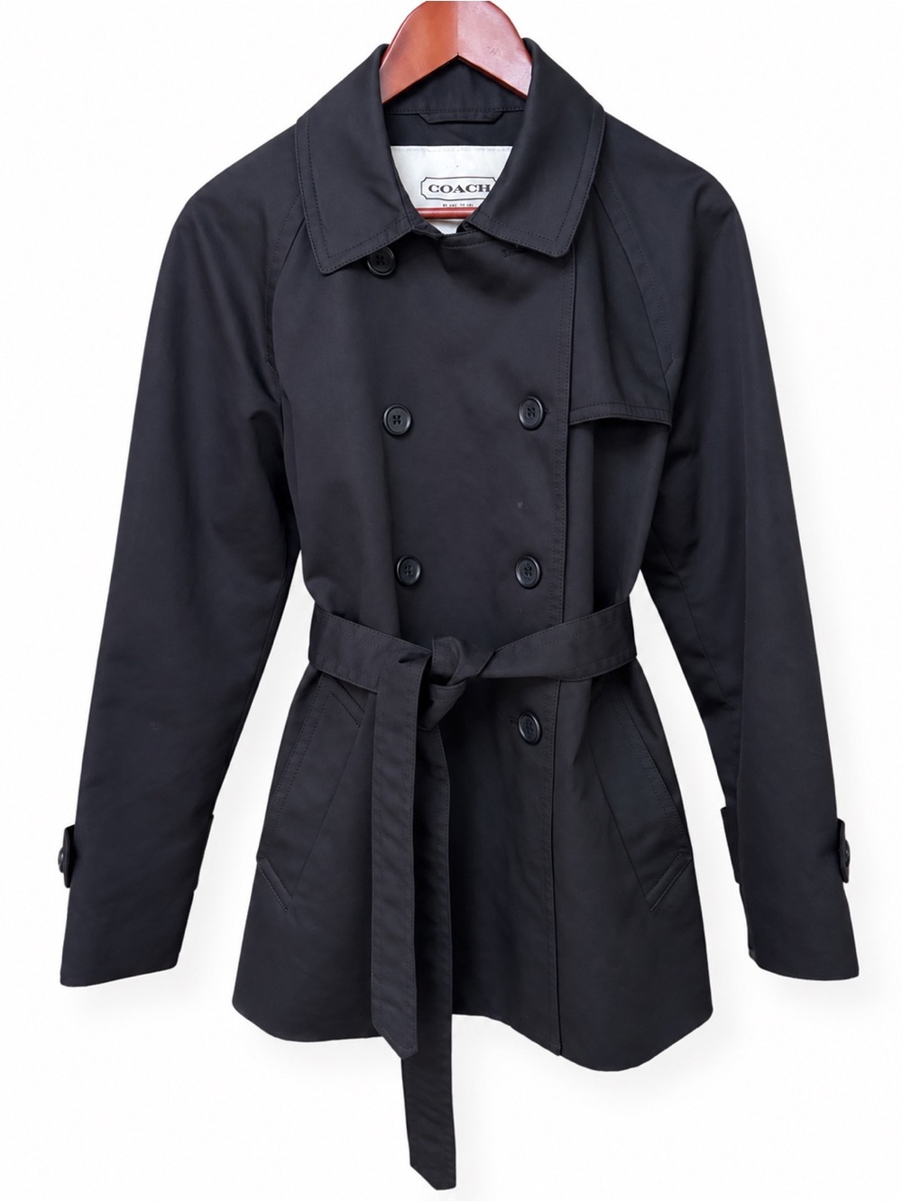 Coach Black Belted Double Breasted Trench Coat Women's XL Signature Lining